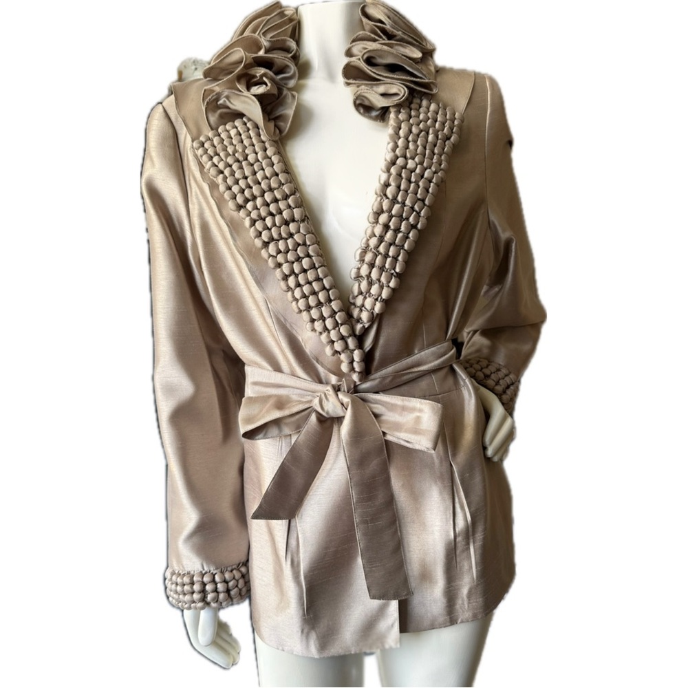SERAFINA Metallic Champagne Ruffle Blazer | Statement‎ Evening Jacket | Sz 16